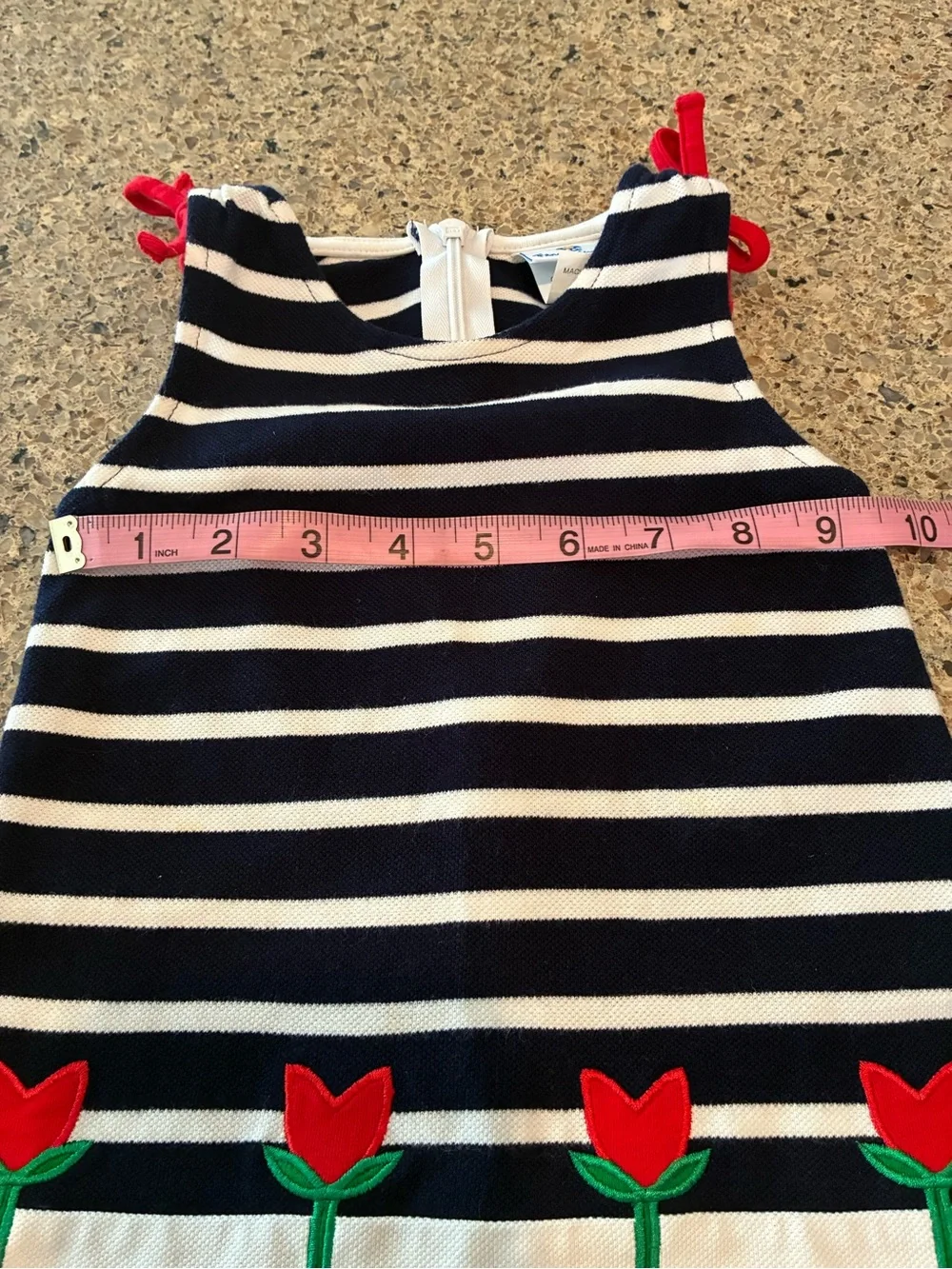 3T Florence Eiseman Navy and White Striped Tank Dress with Red Tulips